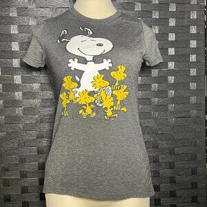 Peanuts Top, Snoopy & woodstock print, gray, size S